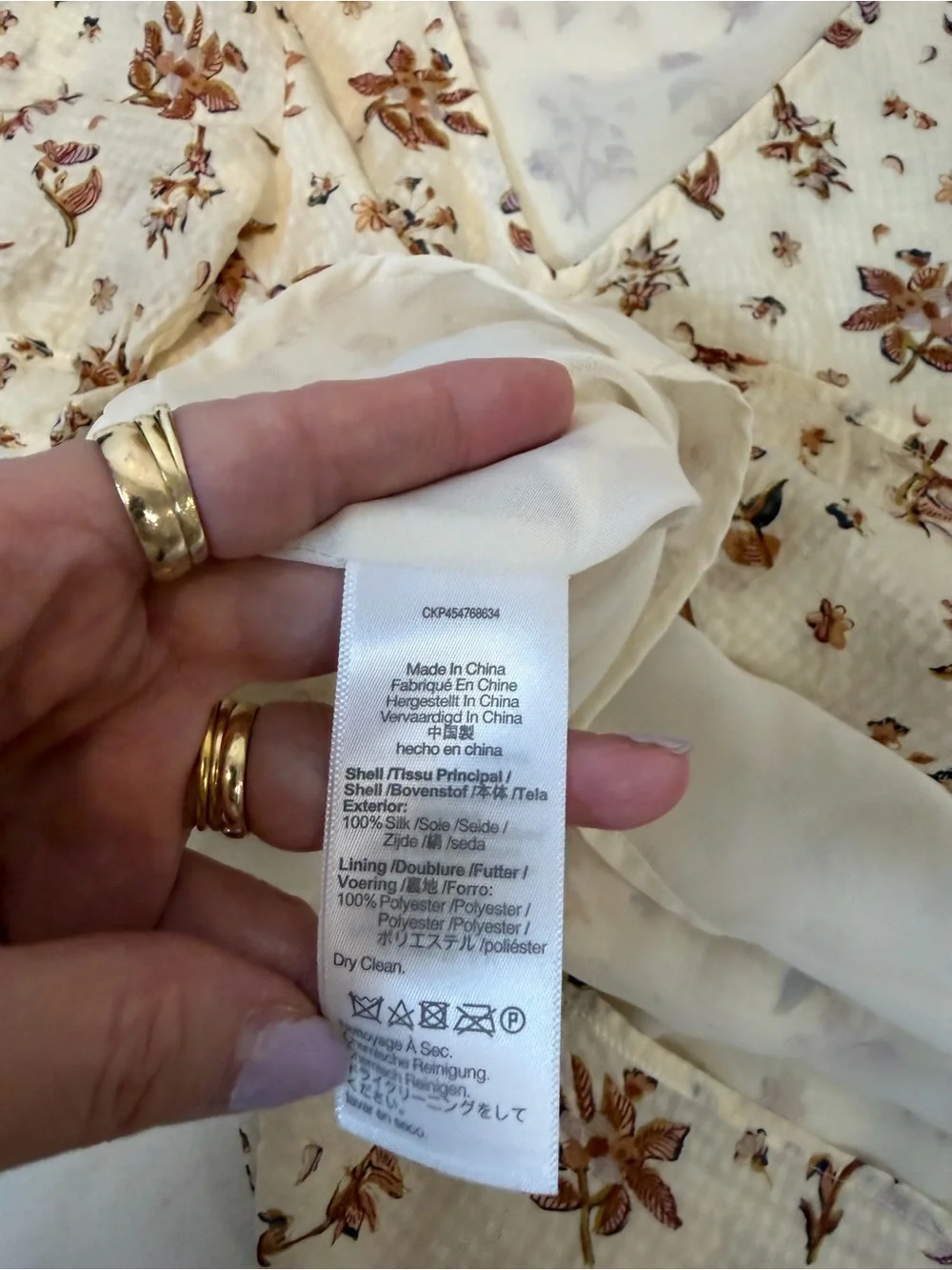Madewell Cream Floral Gingham Silk V-Neck Blouse Puff Sleeves Women’s Size 8